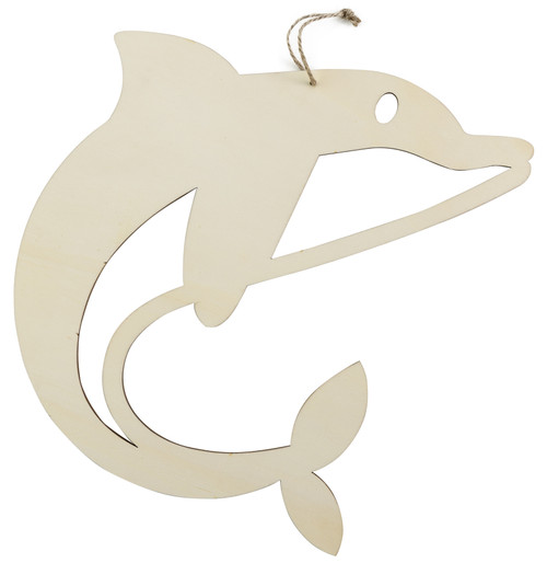 Ready To Finish Hanging Wood Shape-Dolphin With Cutout CH2628A - 726465503572