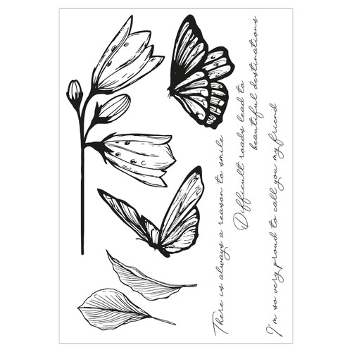 Sizzix A5 Clear Stamp Set With Stencil By Stacey Park-Farfalllina, Cosmopolitan - 5A00217G-1G40M