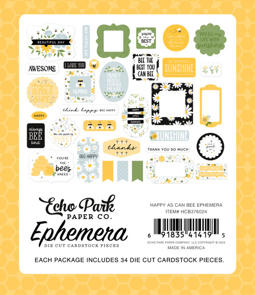 3 Pack Echo Park Cardstock Ephemera-Icons, Happy As Can Bee 5A0023S0-1G6YX