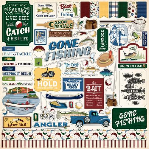 3 Pack Carta Bella Elements Cardstock Stickers 12"X12"-Gone Fishing 5A0023Q4-1G6YV - 691835415598