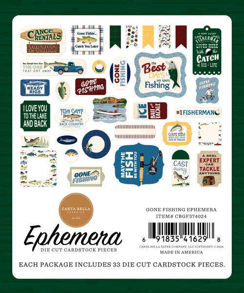 3 Pack Carta Bella Cardstock Ephemera-Icons, Gone Fishing 5A0023QC-1G6TW