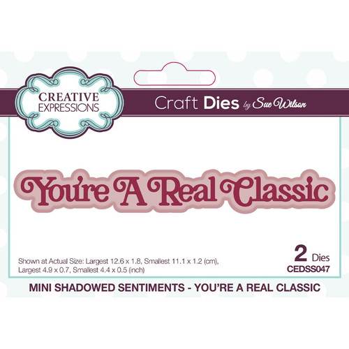 2 Pack Creative Expressions Mini Shadowed Sentiments Craft Die-You're A Real Classic, By Sue Wilson 5A00243G-1G7F8 - 5055305988480