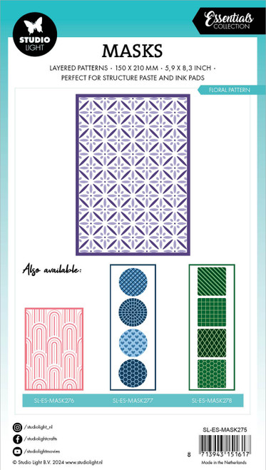 3 Pack Studio Light Essentials 5.9"X8.25" Stencil-Nr. 275, Floral Pattern 5A0023HX-1G6LT