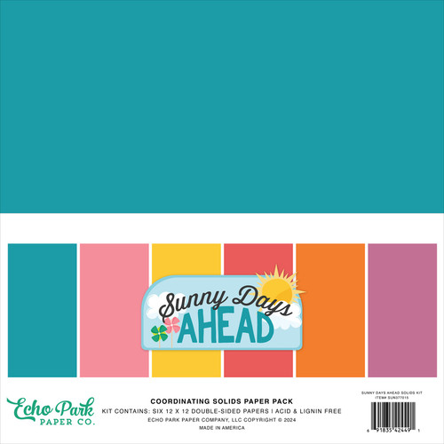 3 Pack Echo Park Solids Collection Kit 12"X12"-Sunny Days Ahead 5A0023Q5-1G6VJ - 691835424491