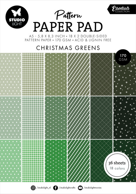 2 Pack Studio Light Pattern Essentials Paper Pad 5.83"X8.25"-Nr. 208, Christmas Greens 5A0023M7-1G6P3 - 8713943152867