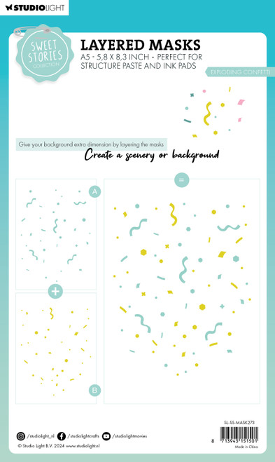 3 Pack - Studio Light Sweet Stories 8.25"X5.83" Stencil-Nr. 273, Exploding Confetti - 5A0023N0-1G6JR