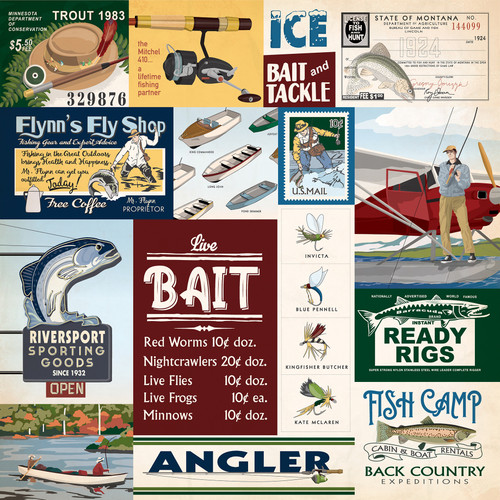 25 Pack Gone Fishing Double-Sided Cardstock 12"X12"-Multi Journaling Cards 5A0023QQ-1G6XS