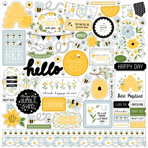 3 Pack Echo Park Elements Cardstock Stickers 12"X12"-Happy As Can Bee 5A0023RT-1G6SX - 691835413495