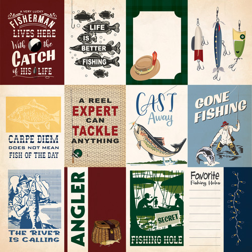 25 Pack Gone Fishing Double-Sided Cardstock 12"X12"-3X4 Journaling Cards 5A0023QQ-1G6WJ