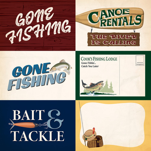 25 Pack Gone Fishing Double-Sided Cardstock 12"X12"-6X4 Journaling Cards 5A0023QQ-1G6TK