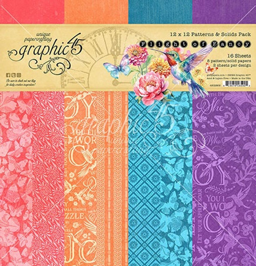 Graphic 45 Collection Pack 12"X12"-Patterns & Solids, Flight Of Fancy 5A002441-1G7G7 - 810070165925