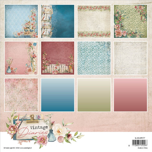 Studio Light Vintage Diaries Background Paper Pad 8"X8"-Nr. 177, Design 5A0023MZ-1G6PX