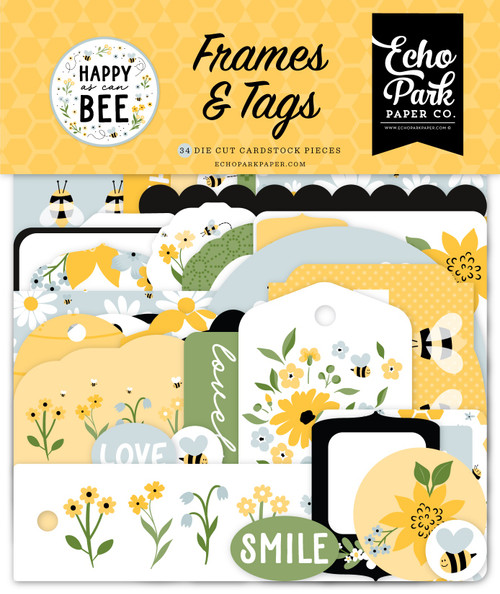 Echo Park Cardstock Ephemera-Frames & Tags, Happy As Can Bee 5A0023T3-1G6Z3 - 691835414294