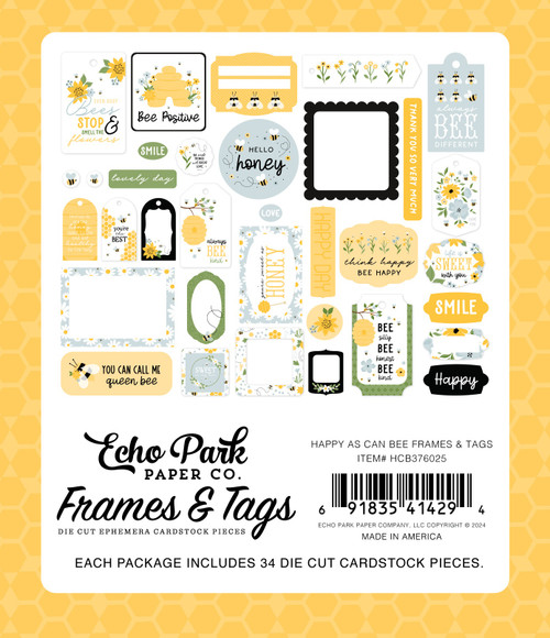 Echo Park Cardstock Ephemera-Frames & Tags, Happy As Can Bee 5A0023T3-1G6Z3