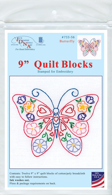 Jack Dempsey Stamped White Quilt Blocks 9"X9" 12/Pkg-Butterfly  5A002353-1G6QS - 013155480566