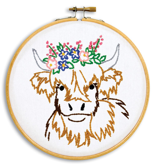 Jack Dempsey Stamped Hoop Kits 6"-Highland Cow - 5A00234Q-1G6RG