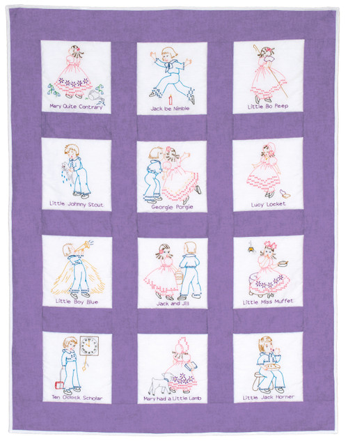 Jack Dempsey Stamped White Nursery Quilt Blocks 9"X9" 12/Pkg-Nursery Rhymes - 5A00234Z-1G6R6