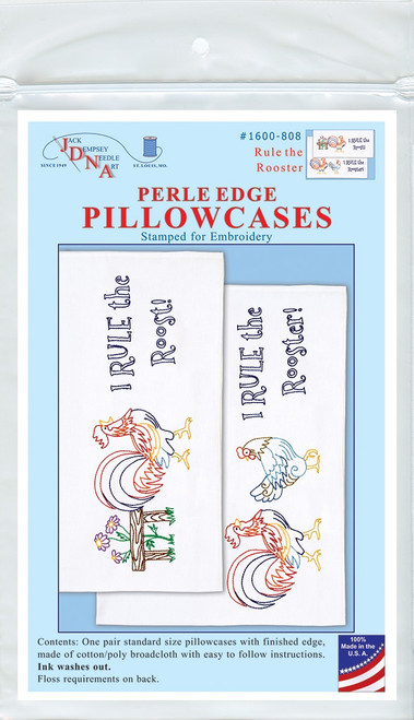 Jack Dempsey Stamped Pillowcases W/White Perle Edge 2/Pkg-Rule The Rooster - 5A00233Y-1G6R8 - 013155858082