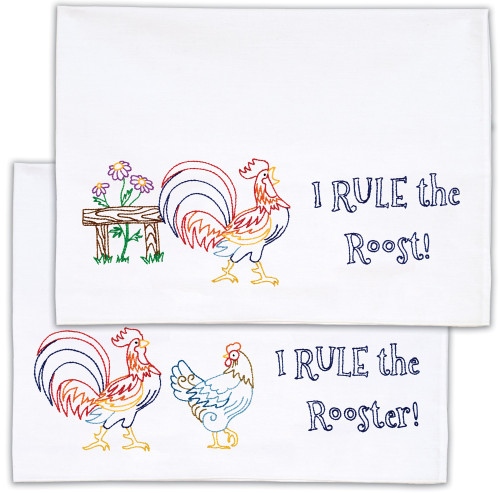 Jack Dempsey Stamped Pillowcases W/White Perle Edge 2/Pkg-Rule The Rooster  5A00233Y-1G6R8