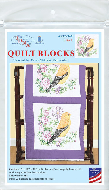 Jack Dempsey Stamped White Quilt Blocks 18"X18" 6/Pkg-Finch - 5A00234G-1G6RF - 013155479492