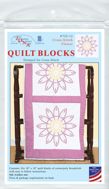Jack Dempsey Stamped White Quilt Blocks 18"X18" 6/Pkg-Cross-Stitch Flower  5A00234V-1G6Q5 - 013155470123