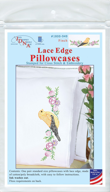 Jack Dempsey Stamped Pillowcases W/White Lace Edge 2/Pkg-Finch  5A00234J-1G6Q6 - 013155879490