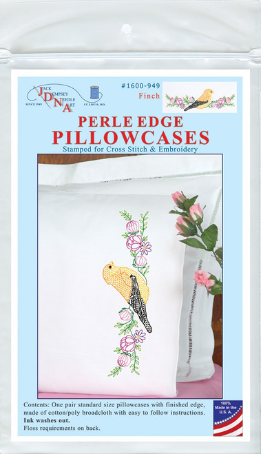 Jack Dempsey Stamped Pillowcases W/White Perle Edge 2/Pkg-Finch  5A002355-1G6Q9 - 013155859492