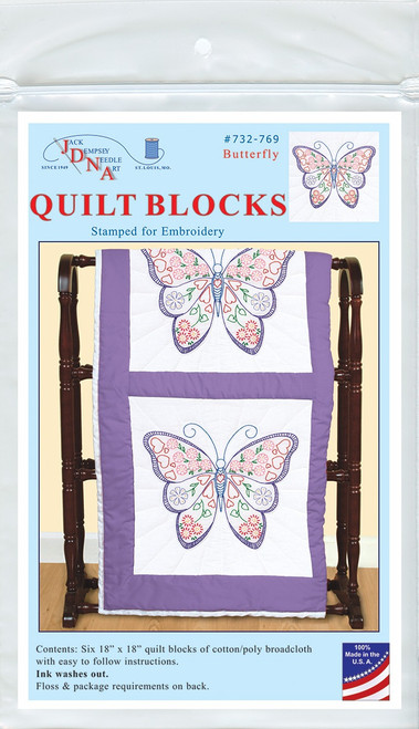 Jack Dempsey Stamped White Quilt Blocks 18"X18" 6/Pkg-Butterfly  5A00234X-1G6QB - 013155477696