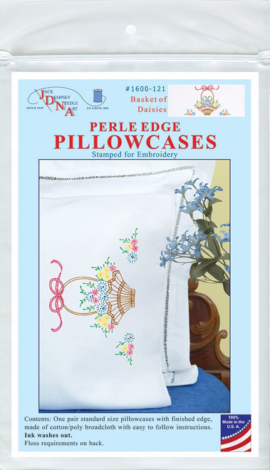 Jack Dempsey Stamped Pillowcases W/White Perle Edge 2/Pkg-Basket Of Daisies - 5A00234B-1G6QD - 013155851212