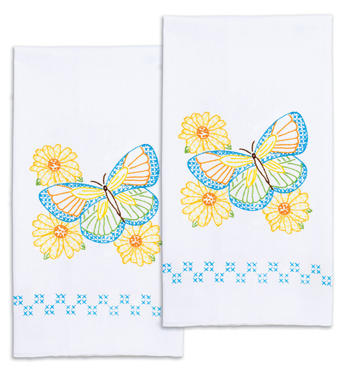 Jack Dempsey Stamped Decorative Hand Towel Pair 17"X28"-Butterfly  5A002344-1G6QF