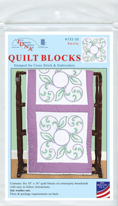 Jack Dempsey Stamped White Quilt Blocks 18"X18" 6/Pkg-Swirls  5A002358-1G6Q7 - 013155470307