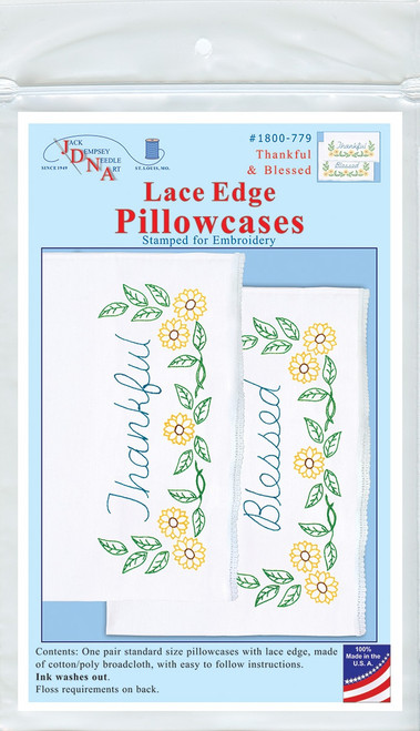 Jack Dempsey Stamped Pillowcases W/White Lace Edge 2/Pkg-Thankful & Blessed  5A002343-1G6QH - 013155877793