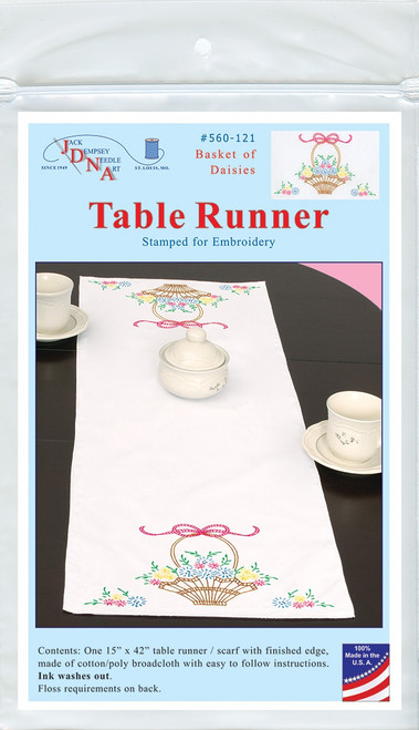 Jack Dempsey Stamped Table Runner/Scarf 15"X42"-Basket Of Daisies - 5A002347-1G6QG - 013155341218