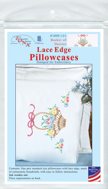 Jack Dempsey Stamped Pillowcases W/White Lace Edge 2/Pkg-Basket Of Daisies  5A00234T-1G6QJ - 013155871210