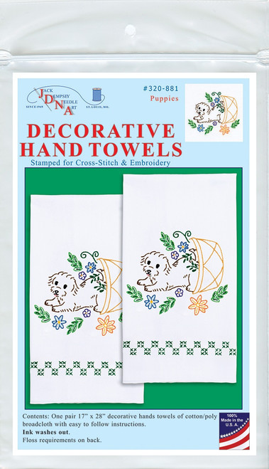 Jack Dempsey Stamped Decorative Hand Towel Pair 17"X28"-Puppies  5A00233Z-1G6QR - 013155028812