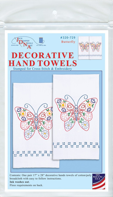 Jack Dempsey Stamped Decorative Hand Towel Pair 17"X28"-Butterfly - 5A00234D-1G6QL - 013155027297