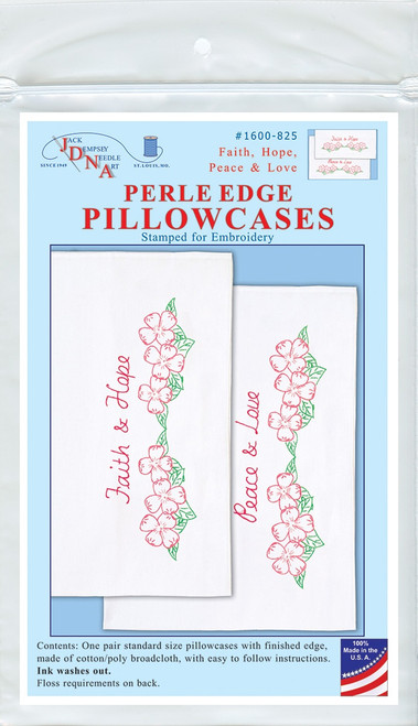 Jack Dempsey Stamped Pillowcases W/White Perle Edge 2/Pkg-Faith, Hope, Peace & Love  5A00234W-1G6QN - 013155858259