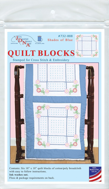 Jack Dempsey Stamped White Quilt Blocks 18"X18" 6/Pkg-Shades Of Blue  5A00234N-1G6QQ - 013155478884