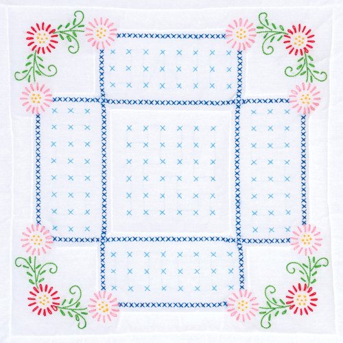 Jack Dempsey Stamped White Quilt Blocks 18"X18" 6/Pkg-Shades Of Blue - 5A00234N-1G6QQ