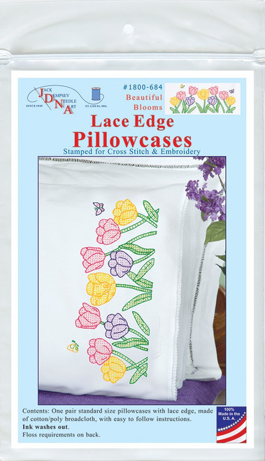 Jack Dempsey Stamped Pillowcases W/White Lace Edge 2/Pkg-Beautiful Blooms 5A002356-1G6R0 - 013155876840