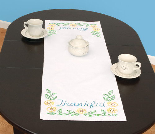 Jack Dempsey Stamped Table Runner/Scarf 15"X42"-Thankful & Blessed  5A00234F-1G6R2