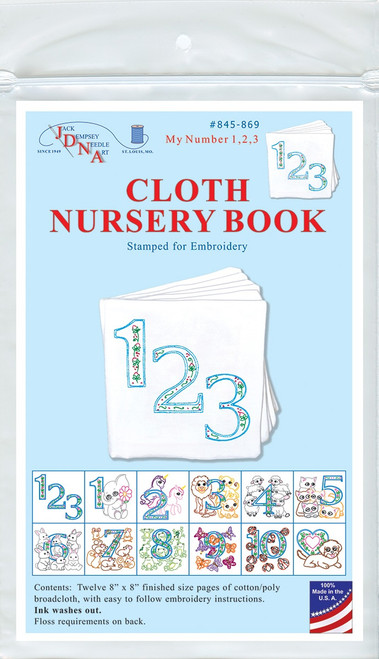 Jack Dempsey Stamped Cloth Nursery Books 8"X8" 12 Pages-My Number 1,2,3 - 5A002346-1G6R1 - 013155188691