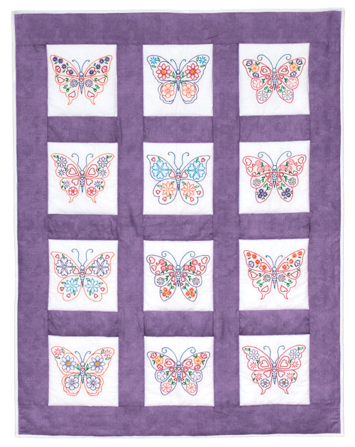 Jack Dempsey Themed Stamped White Quilt Blocks 9"X9" 12/Pkg-Butterflies  5A00233X-1G6RB