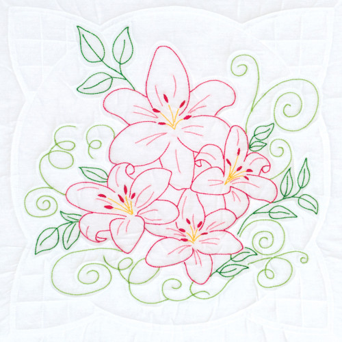 Jack Dempsey Stamped White Quilt Blocks 18"X18" 6/Pkg-Lillies  5A002341-1G6RJ