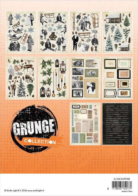 Studio Light Grunge Collection Paper Pad 5.83"X8.25" 20/Pkg-Nr. 188, Die-cut Elements 5A0023P3-1G6KV