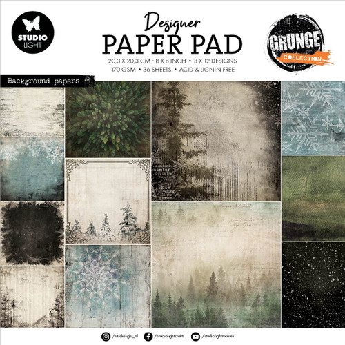 Studio Light Grunge Collection Paper Pad 8"X8" 36/Pkg-Nr. 187, Background Designs 5A0023GN-1G6PJ - 8713943152164