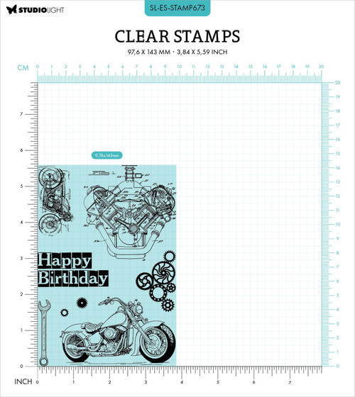 Studio Light Gearhead's Workshop Clear Stamps-Nr. 673, Gears & Bikes 5A0023K1-1G6N5