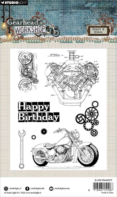 Studio Light Gearhead's Workshop Clear Stamps-Nr. 673, Gears & Bikes 5A0023K1-1G6N5