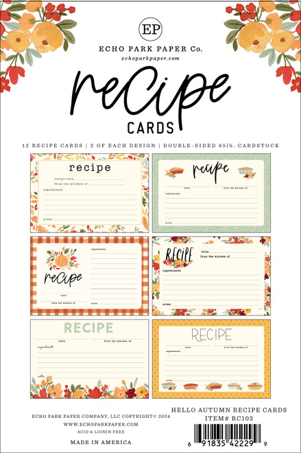 Echo Park Recipe Cards-Hello Autumn 5A0023RP-1G6WY