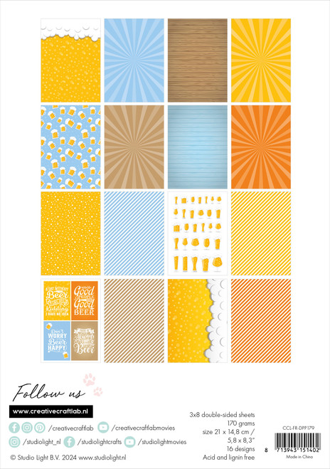 Studio Light Friendz Paper Pad 8.25"X5.83" 24/Pkg-Nr. 179, Beer O'Clock - 5A0023GH-1G6H6